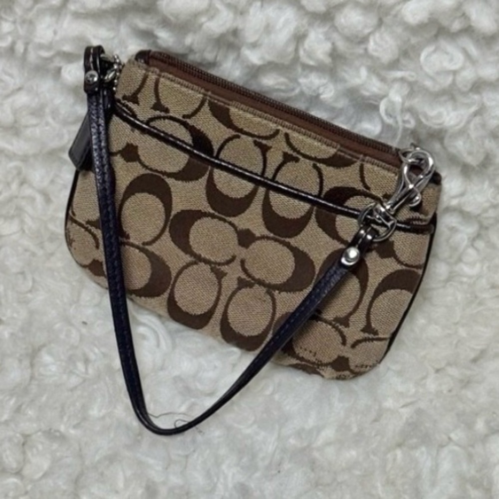 Coach Tan and Brown Signature Wristlet GUC